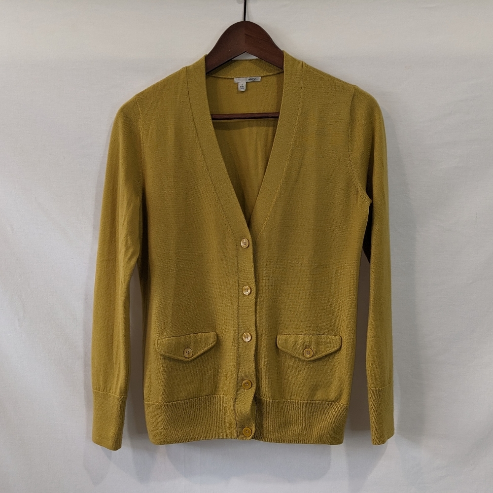 Halogen 100% Merino Wool Cardigan With Pockets M Chartreuse Green